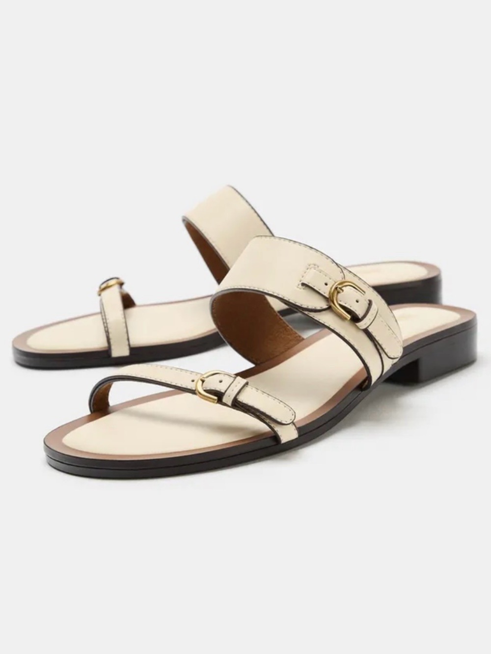 Zara Ivory Double Buckle Flat Slide Sandals EU 38 US 7.5 NWT Minimalist